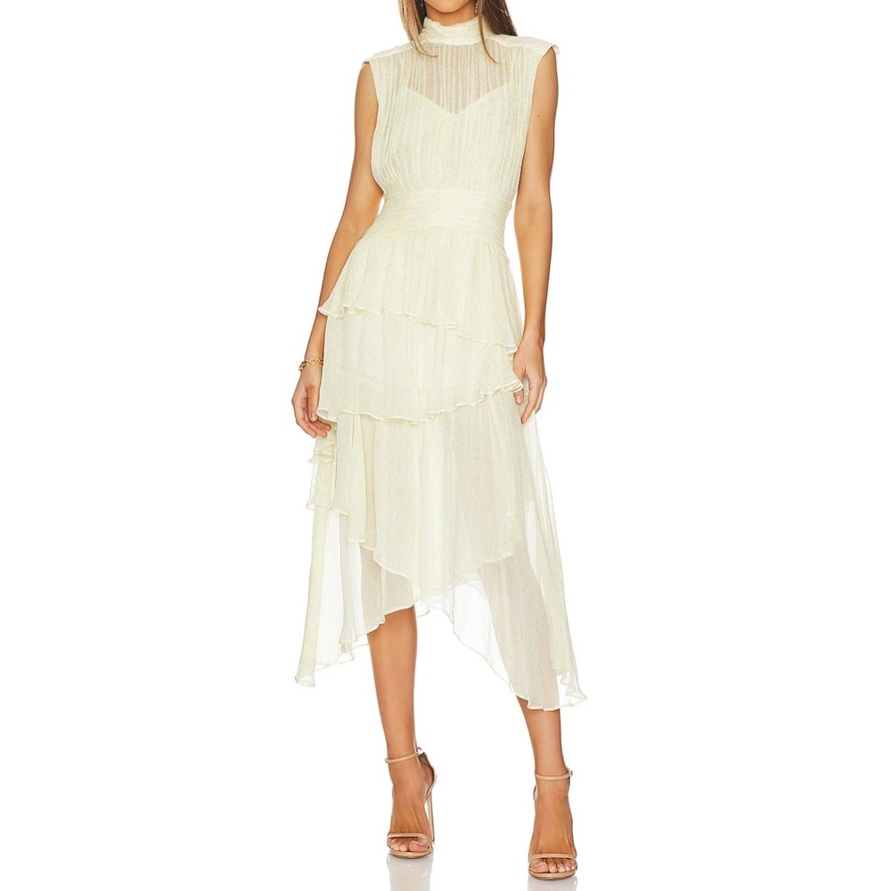 Shona Joy Gina Ruched Midi Dress in Limoncello